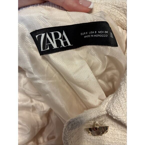 zara 3221/339/712 New Ivory Tweed Long Sleeve Blazer Jacket Small - Picture 5 of 7